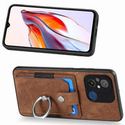 For Redmi 12C Retro Skin-feel Ring Card Wallet Phone Case(Brown)