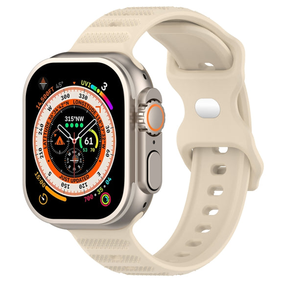 For Apple Watch 8 45mm Reverse Buckle Dot Texture Silicone Watch Band(Khaki)