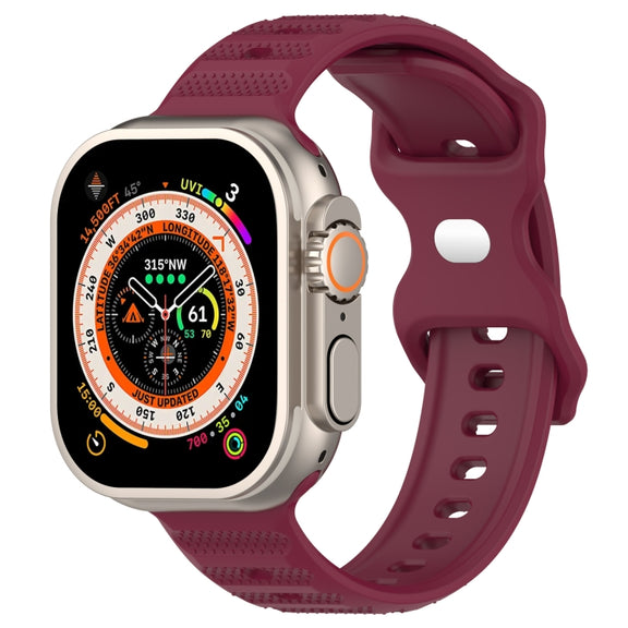 For Apple Watch SE 44mm Reverse Buckle Dot Texture Silicone Watch Band(Wine Red)