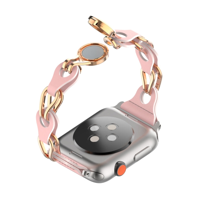For Apple Watch 2 38mm Hollow Leather Chain Magnetic Buckle Watch Band(Pink)