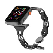 For Apple Watch 42mm Hollow Leather Chain Magnetic Buckle Watch Band(Black)