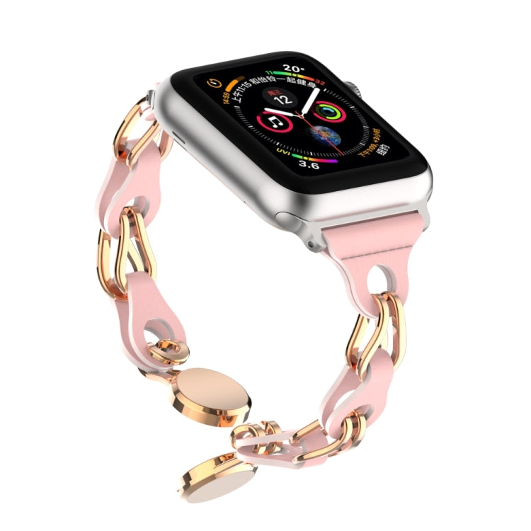 For Apple Watch 42mm Hollow Leather Chain Magnetic Buckle Watch Band(Pink) - Watch Bands by PMC TechLife | Online Shopping South Africa | PMC TechLife