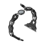 For Apple Watch 38mm Hollow Leather Chain Magnetic Buckle Watch Band(Black)