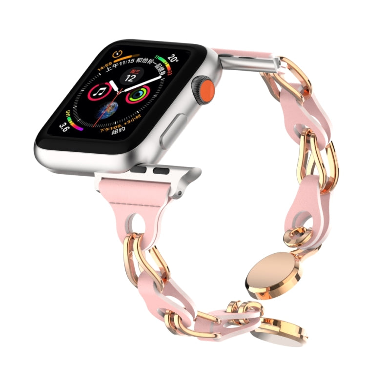 For Apple Watch 38mm Hollow Leather Chain Magnetic Buckle Watch Band(Pink) - Watch Bands by PMC TechLife | Online Shopping South Africa | PMC TechLife