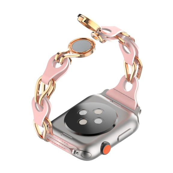 For Apple Watch 38mm Hollow Leather Chain Magnetic Buckle Watch Band(Pink)