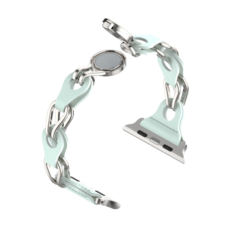 For Apple Watch 38mm Hollow Leather Chain Magnetic Buckle Watch Band(Blue)