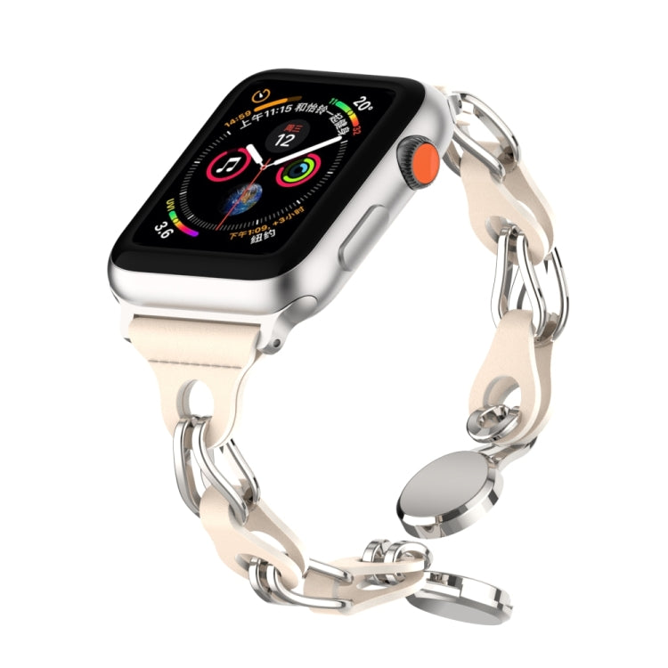 For Apple Watch 38mm Hollow Leather Chain Magnetic Buckle Watch Band(Starlight Color)
