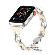 For Apple Watch 38mm Hollow Leather Chain Magnetic Buckle Watch Band(Starlight Color)