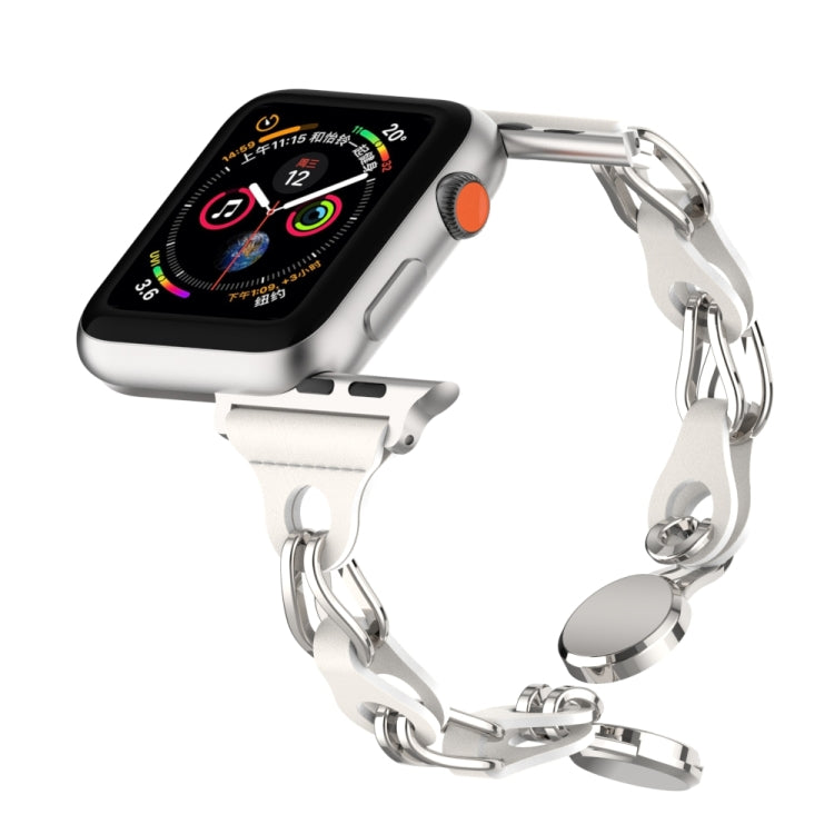 For Apple Watch 2 42mm Hollow Leather Chain Magnetic Buckle Watch Band(White)