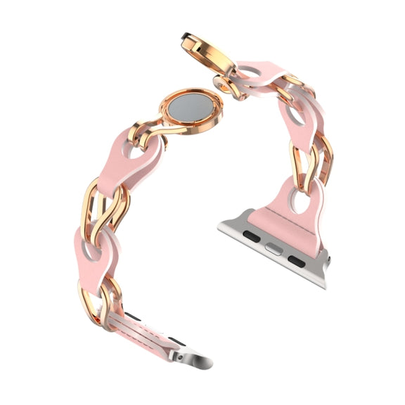 For Apple Watch 2 42mm Hollow Leather Chain Magnetic Buckle Watch Band(Pink)