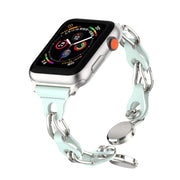For Apple Watch 2 42mm Hollow Leather Chain Magnetic Buckle Watch Band(Blue)