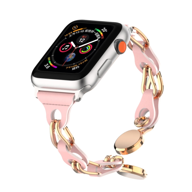For Apple Watch 3 42mm Hollow Leather Chain Magnetic Buckle Watch Band(Pink)