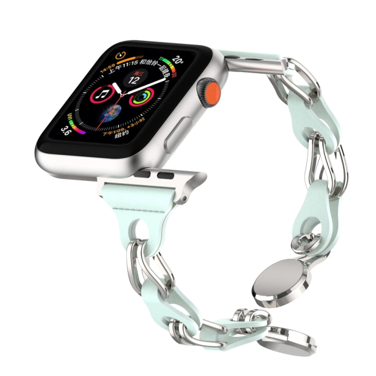For Apple Watch 4 44mm Hollow Leather Chain Magnetic Buckle Watch Band(Blue)