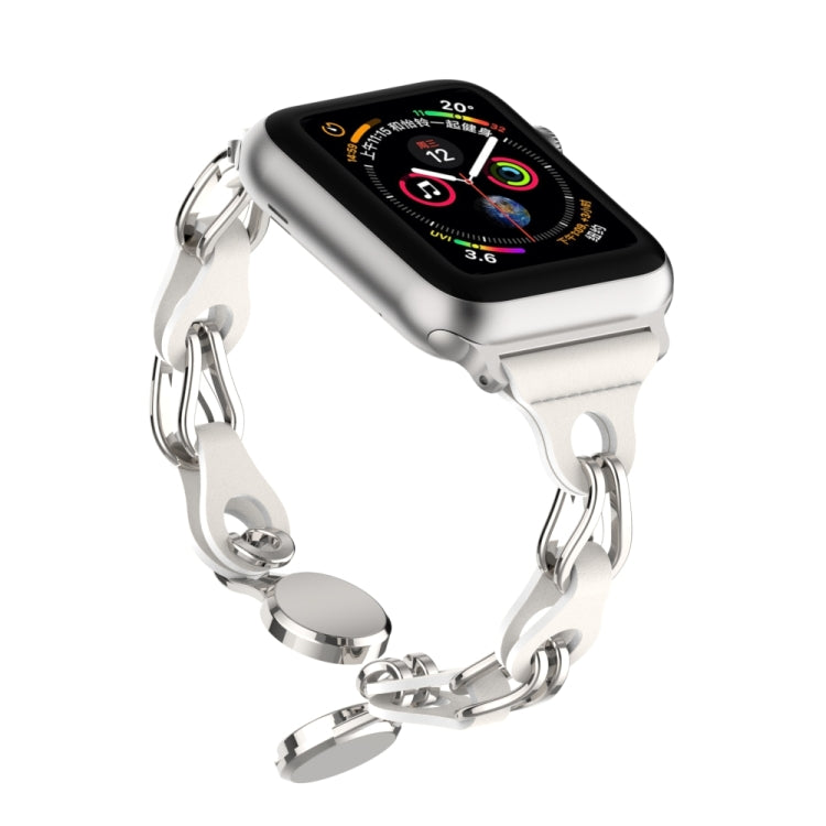 For Apple Watch 4 40mm Hollow Leather Chain Magnetic Buckle Watch Band(White) - Watch Bands by PMC TechLife | Online Shopping South Africa | PMC TechLife