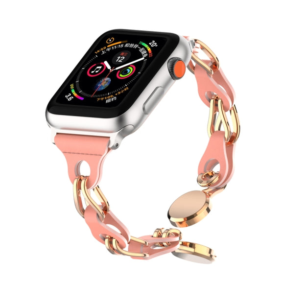 For Apple Watch 4 40mm Hollow Leather Chain Magnetic Buckle Watch Band(Red)