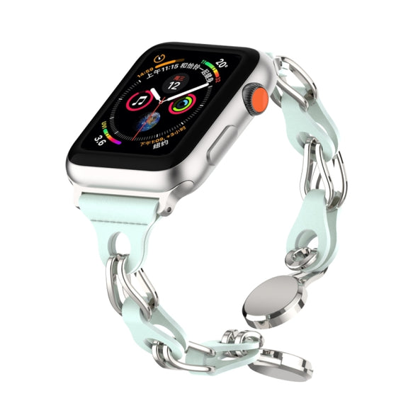For Apple Watch 5 44mm Hollow Leather Chain Magnetic Buckle Watch Band(Blue)