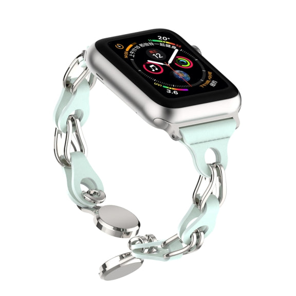 For Apple Watch 5 44mm Hollow Leather Chain Magnetic Buckle Watch Band(Blue)