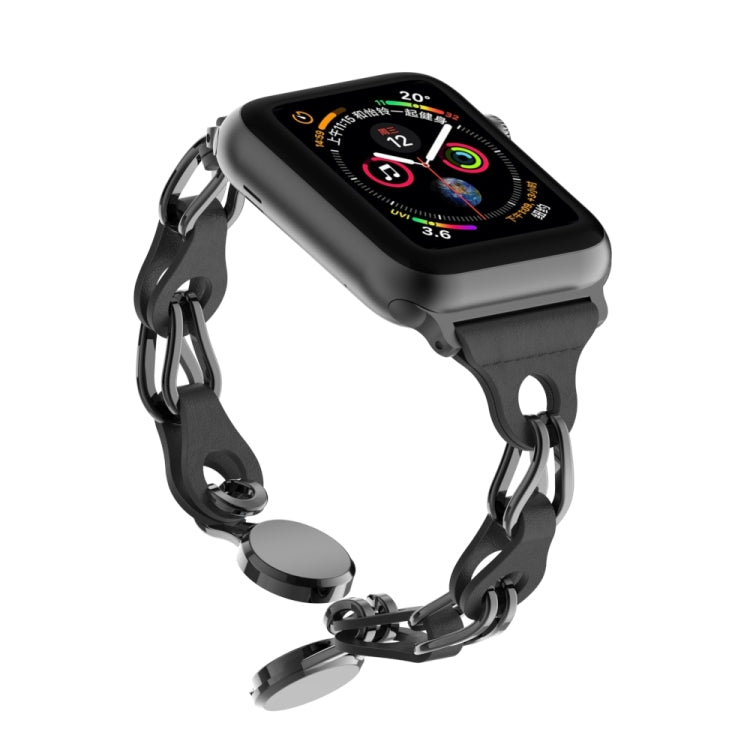 For Apple Watch 5 40mm Hollow Leather Chain Magnetic Buckle Watch Band(Black) - Watch Bands by PMC TechLife | Online Shopping South Africa | PMC TechLife