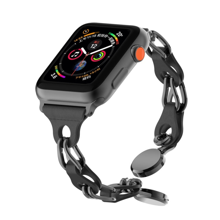 For Apple Watch 6 44mm Hollow Leather Chain Magnetic Buckle Watch Band(Black)