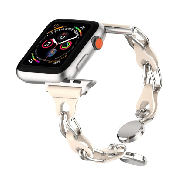 For Apple Watch SE 40mm Hollow Leather Chain Magnetic Buckle Watch Band(Starlight Color)