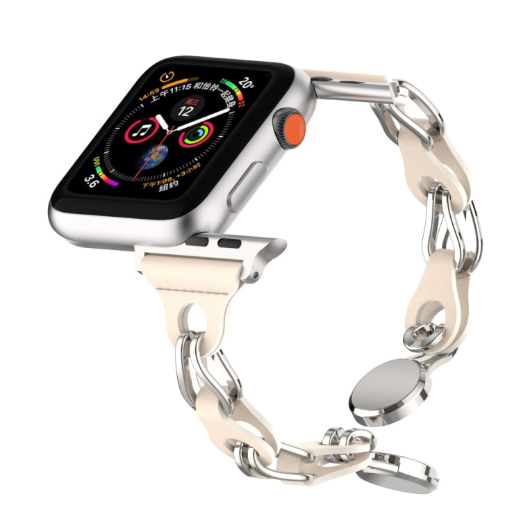 For Apple Watch SE 40mm Hollow Leather Chain Magnetic Buckle Watch Band(Starlight Color)