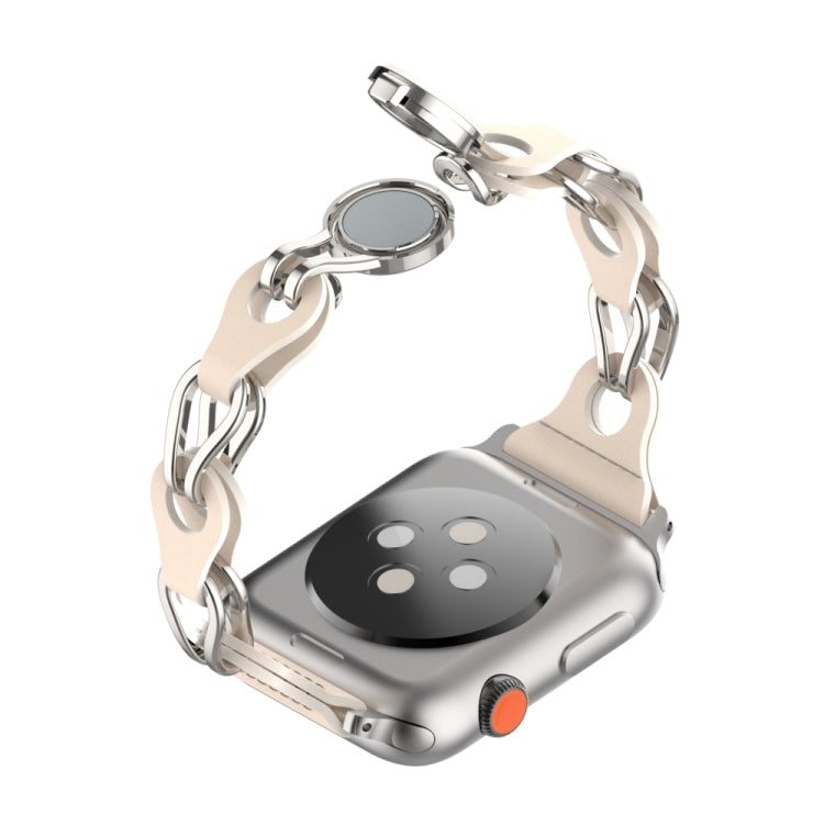 For Apple Watch SE 40mm Hollow Leather Chain Magnetic Buckle Watch Band(Starlight Color)