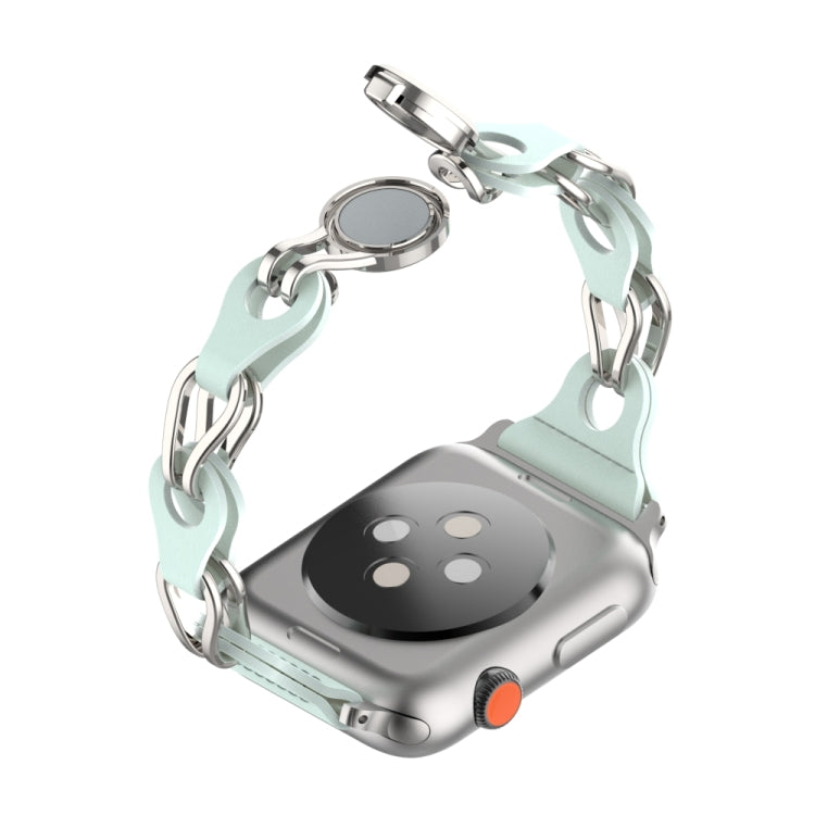 For Apple Watch SE 2022 44mm Hollow Leather Chain Magnetic Buckle Watch Band(Blue) - Watch Bands by PMC TechLife | Online Shopping South Africa | PMC TechLife