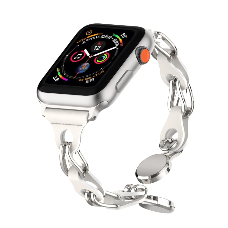 For Apple Watch SE 2022 40mm Hollow Leather Chain Magnetic Buckle Watch Band(White)