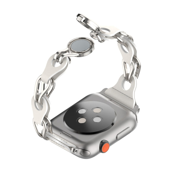 For Apple Watch SE 2022 40mm Hollow Leather Chain Magnetic Buckle Watch Band(White)