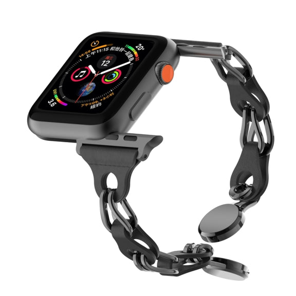 For Apple Watch 7 41mm Hollow Leather Chain Magnetic Buckle Watch Band(Black)
