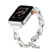 For Apple Watch 8 45mm Hollow Leather Chain Magnetic Buckle Watch Band(White)