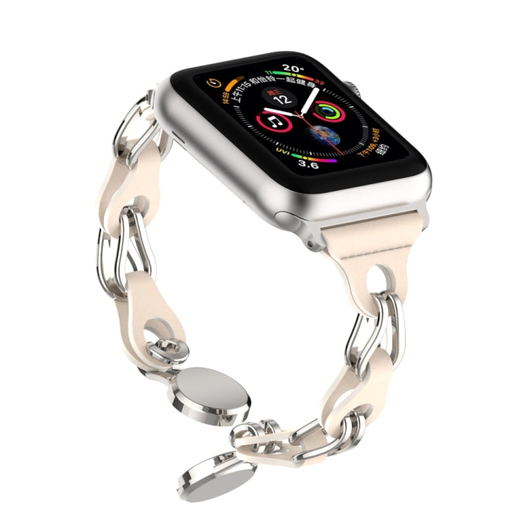 For Apple Watch 8 45mm Hollow Leather Chain Magnetic Buckle Watch Band(Starlight Color) - Watch Bands by PMC TechLife | Online Shopping South Africa | PMC TechLife