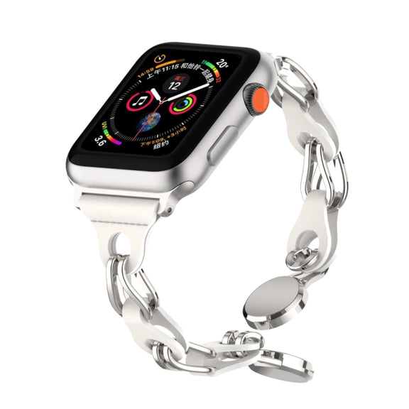For Apple Watch 8 41mm Hollow Leather Chain Magnetic Buckle Watch Band(White)