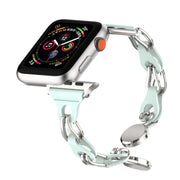 For Apple Watch 8 41mm Hollow Leather Chain Magnetic Buckle Watch Band(Blue)
