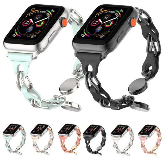 For Apple Watch 3 38mm Hollow Leather Chain Magnetic Buckle Watch Band(Blue)
