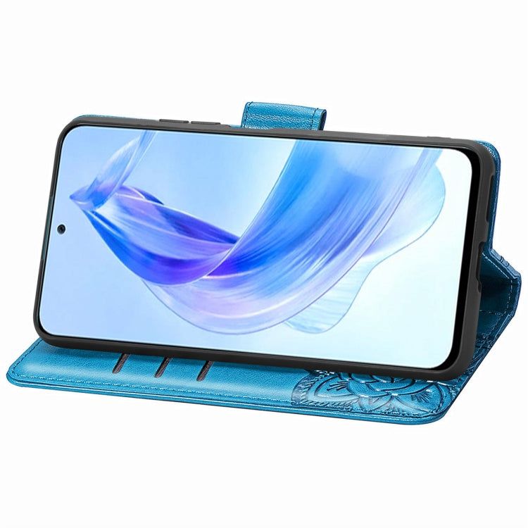 For Honor 90 Lite Butterfly Love Flower Embossed Leather Phone Case(Blue) - Huawei Cases by PMC TechLife | Online Shopping South Africa | PMC TechLife | Buy Now Pay Later Mobicred