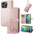 For iPhone 15 Pro Max Four-leaf Clasp Embossed Buckle Leather Phone Case(Rose Gold) - iPhone 15 Pro Max Cases by PMC TechLife | Online Shopping South Africa | PMC TechLife