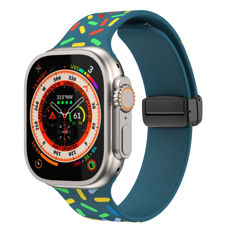 For Apple Watch 8 41mm Rainbow Dots Silicone Magnetic Black Buckle Watch Band(Blue)