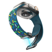 For Apple Watch 8 41mm Rainbow Dots Silicone Magnetic Black Buckle Watch Band(Blue)