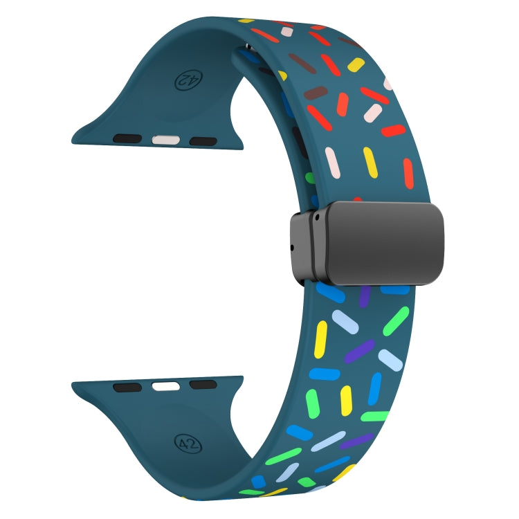 For Apple Watch 5 44mm Rainbow Dots Silicone Magnetic Black Buckle Watch Band(Blue) - Watch Bands by PMC TechLife | Online Shopping South Africa | PMC TechLife