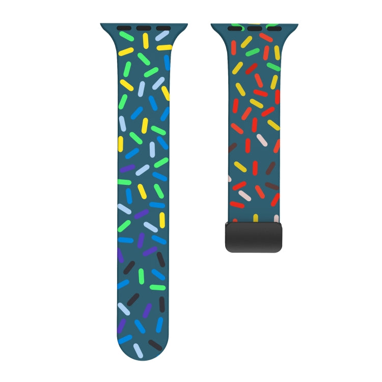 For Apple Watch 3 42mm Rainbow Dots Silicone Magnetic Black Buckle Watch Band(Blue)