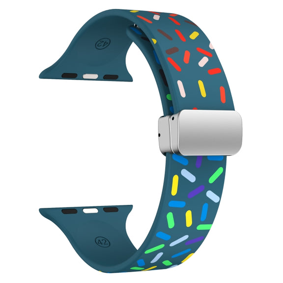 For Apple Watch SE 2022 40mm Rainbow Dots Silicone Magnetic Buckle Watch Band(Blue)