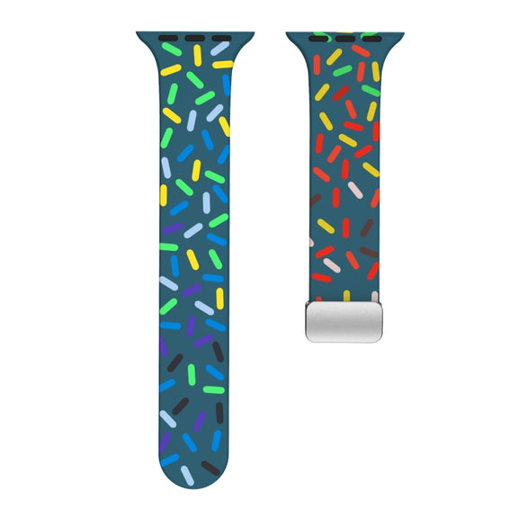 For Apple Watch SE 2022 44mm Rainbow Dots Silicone Magnetic Buckle Watch Band(Blue)