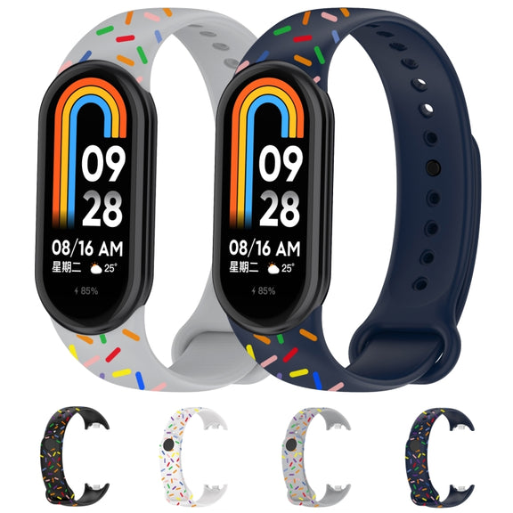 For Xiaomi Band 8 Sports Rainbow Dots Silicone Buckle Watch Band(Black)