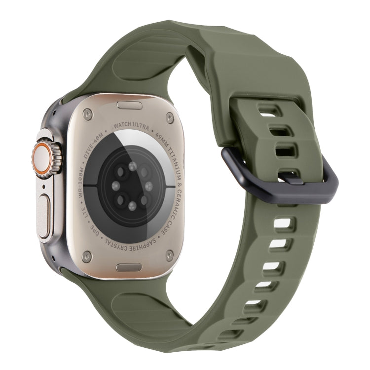 For Apple Watch Ultra 49mm Ripple Silicone Sports Watch Band(Dark Green)