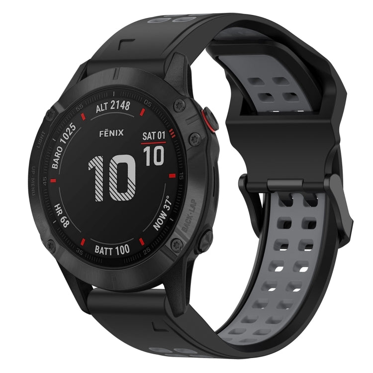For Garmin Fenix 6 Pro 22mm Two-Color Reverse Buckle Silicone Watch Band(Black+Grey) - Watch Bands by PMC TechLife | Online Shopping South Africa | PMC TechLife