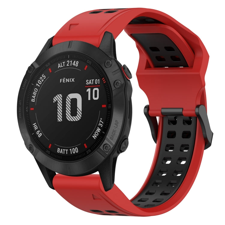 For Garmin Fenix 6 Pro 22mm Two-Color Reverse Buckle Silicone Watch Band(Red+Black) - Watch Bands by PMC TechLife | Online Shopping South Africa | PMC TechLife