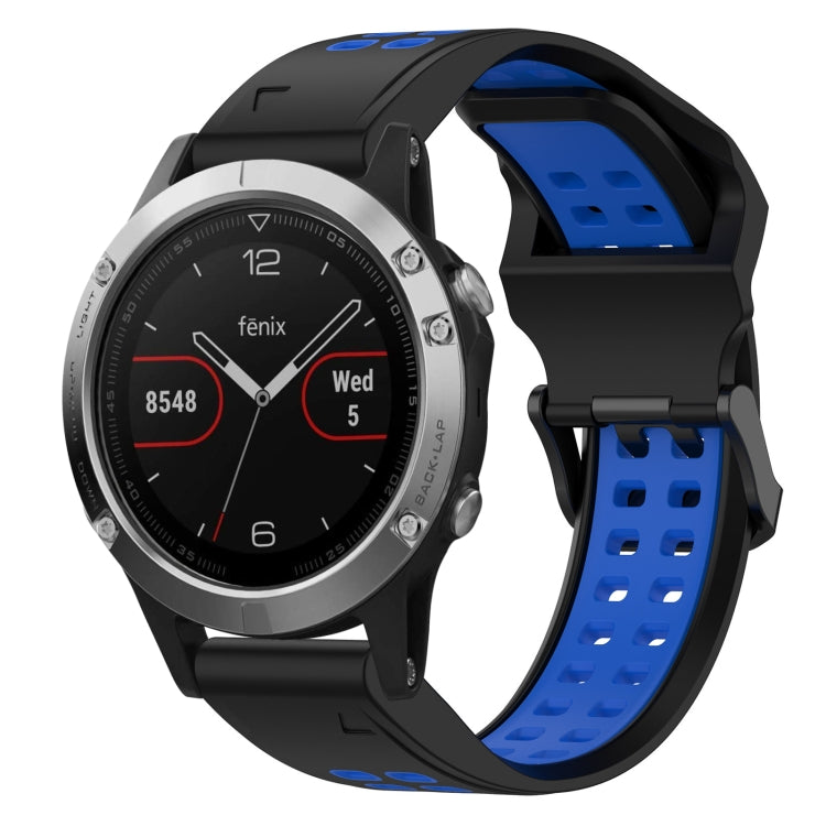 For Garmin Fenix 5 22mm Two-Color Reverse Buckle Silicone Watch Band(Black+Blue) - Watch Bands by PMC TechLife | Online Shopping South Africa | PMC TechLife