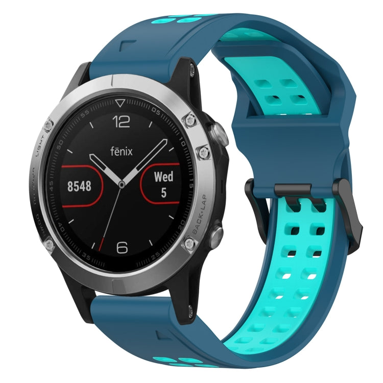 For Garmin Fenix 5 22mm Two-Color Reverse Buckle Silicone Watch Band(Blue+Teal) - Watch Bands by PMC TechLife | Online Shopping South Africa | PMC TechLife