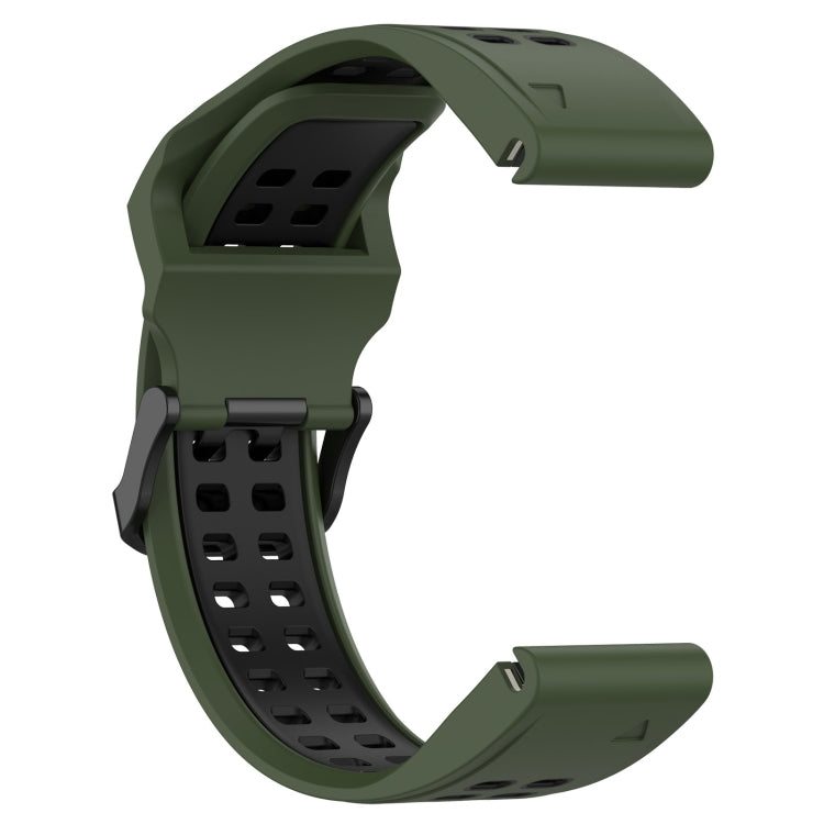 For Garmin Instinct 2 22mm Two-Color Reverse Buckle Silicone Watch Band(Army Green+Black) - Watch Bands by PMC TechLife | Online Shopping South Africa | PMC TechLife